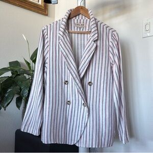 Anthropologie Dolan Double-Breasted Linen blend Striped Blazer Jacket Sz L White